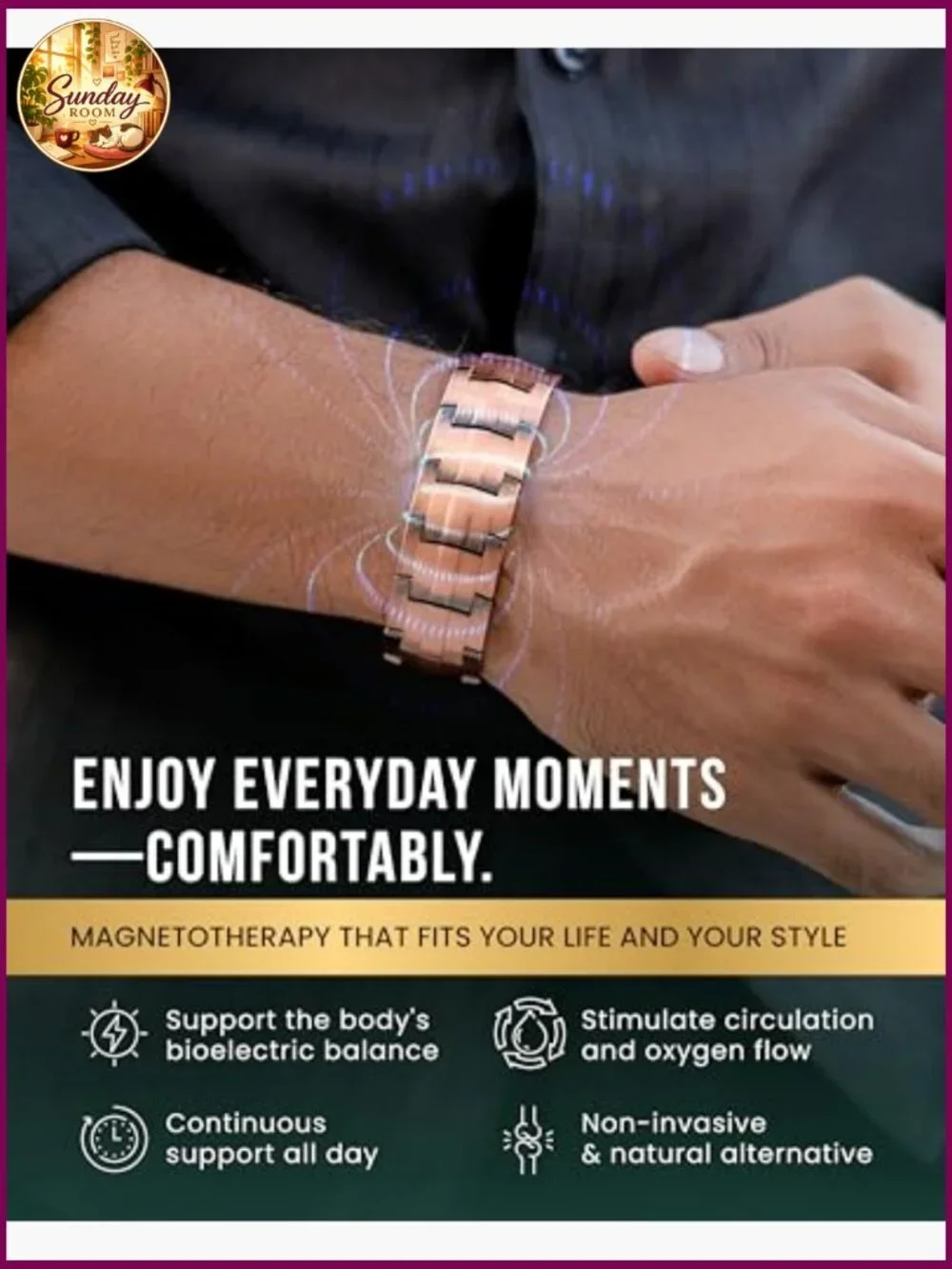 3X Strength Magnetic Copper Bracelet for Men Fold-Over Clasp Adjustable